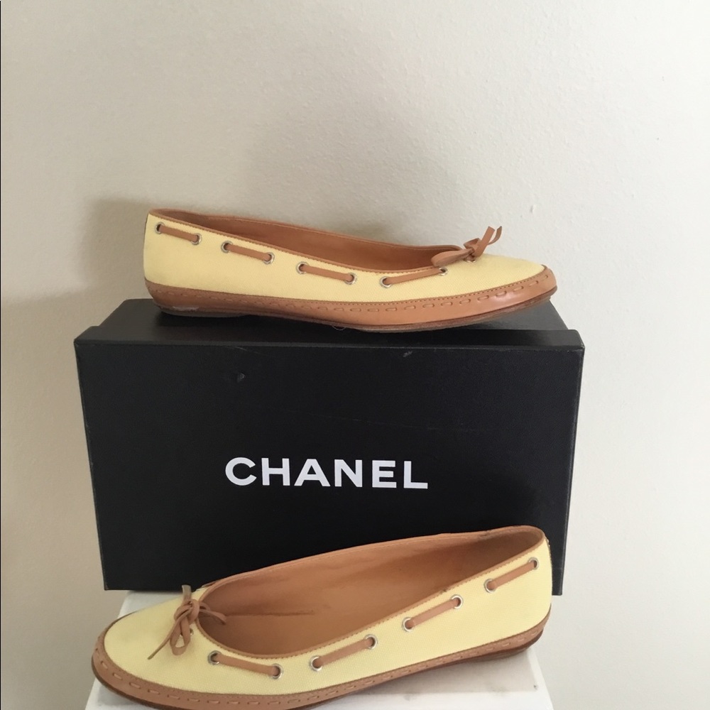Chanel Yellow Canvas Flats